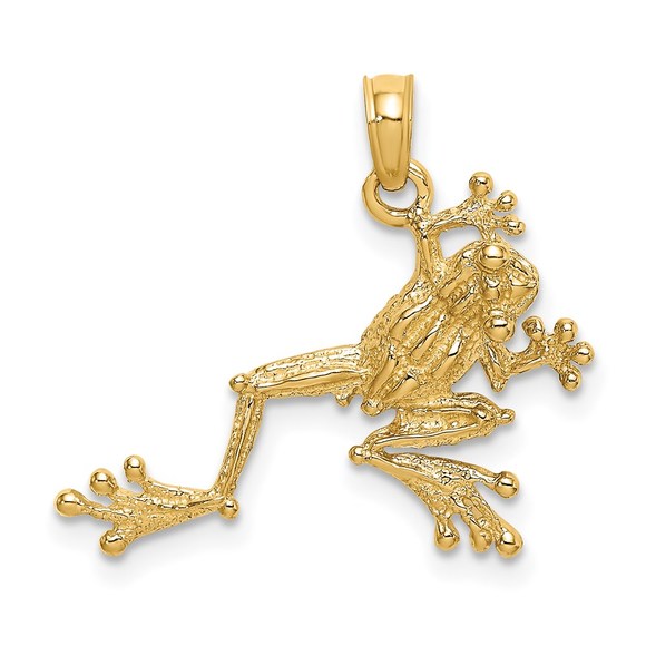 14K Yellow Gold 2-D Textured Frog Necklace Charm Pendant